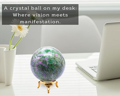 Amazing Gemstone Ruby Fuchsite Crystal Ball with Stand - 2.5 Inches Large Crystal Sphere Meditation Balls for Witchcraft and Decorative Balls