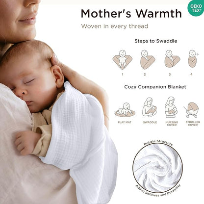 Threadmill Muslin Baby Blanket | 4 Layer Swaddle Blankets for Newborns| Multi Use Muslin Blankets 41 x 37| Ultra-Soft Breathable Baby Wrap for Boys & Girls| Registry Essential| White