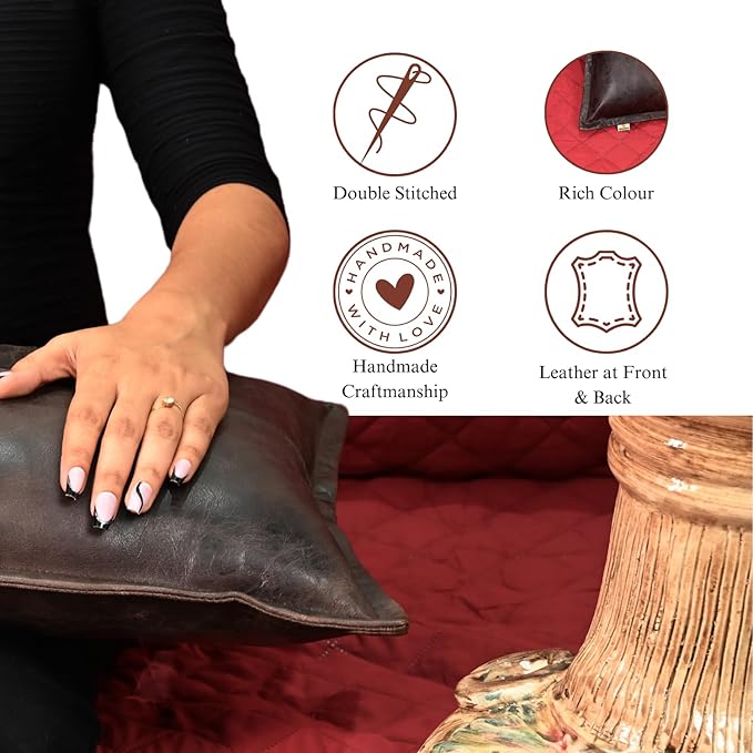 100% Lambskin Leather Pillow Cover - Sofa Cushion Case - Decorative Throw Covers for Living Room & Bedroom, 20x28 Inch - Dark Brown Crunch Box Pack of 1