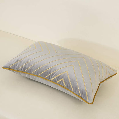 Avigers 12 x 20 Inch Grey Gold Striped Geometric Lines Embroidery Velvet Cushion Case Luxury Modern Lumbar Throw Pillow Cover Decorative Pillow for Couch Living Room Bedroom Car 30 x 50cm