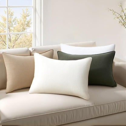 Soft Linen Solid Lumbar Pillow Covers Pack of 4 Farmhouse Neutral Olive Pillow Covers Home Decor for Couch Rustic with Flange Edge Green Cushion Cases for Bed Balcony Home Decor 12x20 Inch