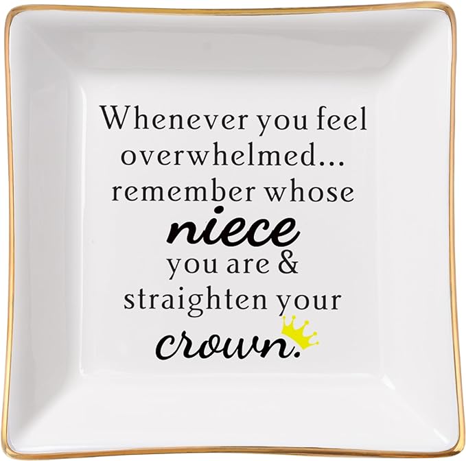 Niece Gifts from Auntie - Jewelry Dish Tray - 'When You Feel Overwhelmed...Straighten Your Crown', Birthday, Mother's Day, Christmas, Valentine's, Wedding, Graduation