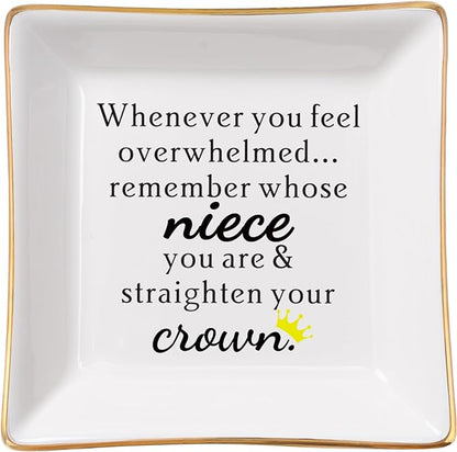 Niece Gifts from Auntie - Jewelry Dish Tray - 'When You Feel Overwhelmed...Straighten Your Crown', Birthday, Mother's Day, Christmas, Valentine's, Wedding, Graduation