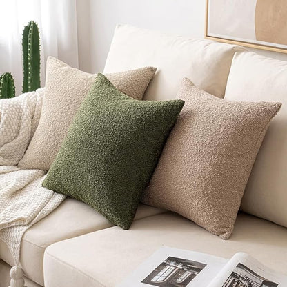 MIULEE 20x20 Inch Decorative Pillow Covers for Couch Bed Set of 2 Textured Boucle Neutral Spring Throw Pillows Olive Green Accent Solid Cushion Pillowcases Sofa Livingroom Home Decor