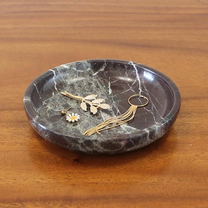 Natural Marble Travertine Ring Dish Jewelry Tray 5.5" for Women, Marble Trinket Dish for Key Earring Nightstand, Mother's Day Engagement Birthday Gift - Rosa Levanto