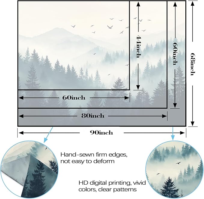 Haibimen Forest Mountain Tapestry Wall Hanging Green Pine Tree Bird Nature Forest Tapestrise for Bedroom Morning Mist Aesthetics Wall Decor for Living Room Dorm (forest-2, 80''×60'')