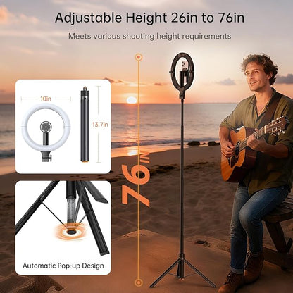 10.2" Magnetic Ring Light with 64" Tripod for iPhone Mag Safe, 5000mAh Rechargeable Ring Light with Stand, 3000k-6500K Phone Tripod with Light for Video, Photography, Live Stream, TikTok, YouTube