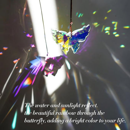 76mm Crystal Hanging Butterfly Prism Suncatcher,Rainbow Glass Butterfly Sun Catcher,AB Prism Hanging Crystals for Window Garden Home Christmas Decor