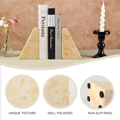Koville Marble Bookends for Shelves, Large Bookends for Heavy Books, Non-Slip Heavy Duty Book Stopper for CD/Movies, Aesthetic Decorative Bookends for Shelves Table Home Decor(Gold)