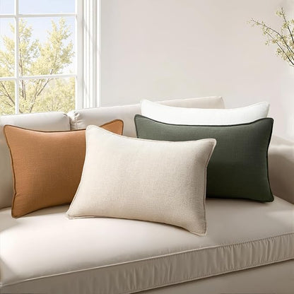 Linen Soild Decorative Throw Lumbar Pillow Covers Soft Accent Farmhouse Gold Olive Pack of 4 Cushion Case 12 x 20 Inch Rectangle Pillowcase for Couch Bedroom and Living Room Home Decor