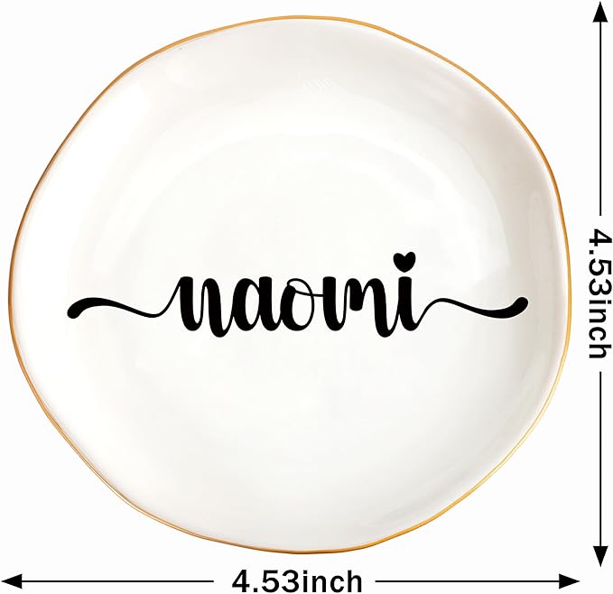 JoycuFF Naomi Personalized Name Ceramic Jewelry Tray, Mothers Day Christmas Anniversary Engagement Birthday Gifts for Women Couples, Trinket Dish for Rings Earrings Necklaces Bracelets Keys