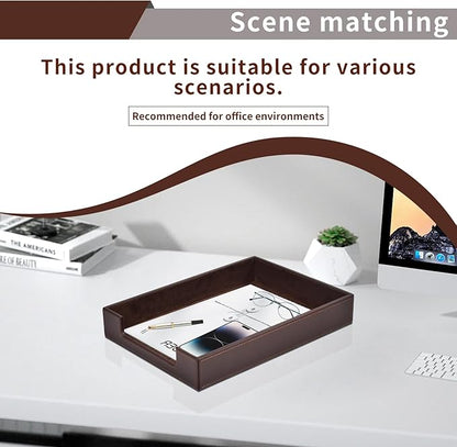 PU Leather Letter Tray - Load Documents Trays Front for Office Desktop Organizer - Desk Magazine, File, A4 Paper Holder - Paper Document File Holder Drak Brown (Drak Brown, A4-Tray)