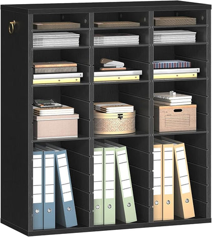 HOOBRO Literature Organizer, 36 Compartments Wooden Mail Organizer, Countertop Literature Sorter with Adjustable Shelves for Home, Office, School, Student Mailbox for Classroom, Black BK123WF01