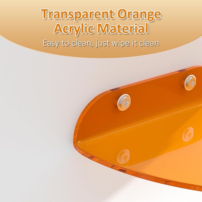 Sezanrpt 7x7 Inch Corner Shelf Wall Mount Set of 2, Orange Acrylic Corner Floating Shelves, Corner Wall Organizer Shelf for Bathroom, Kitchen, Bedroom, Living Room, Dining Room, Office