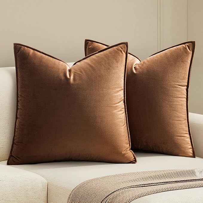 MIULEE Pack of 2 Decorative Polyester Throw Pillow Covers Soft Pillowcase Cozy Soft Square Cushion Coverss Case for Sofa Couch Bedroom Home Decor 16x16 Inch Brown
