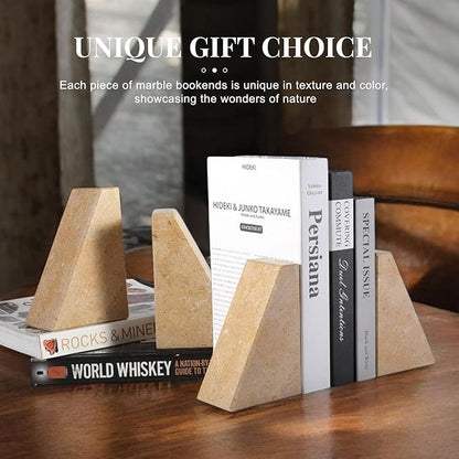 Koville Marble Bookends for Shelves, Large Bookends for Heavy Books, Non-Slip Heavy Duty Book Stopper for CD/Movies, Aesthetic Decorative Bookends for Shelves Table Home Decor(Brown)
