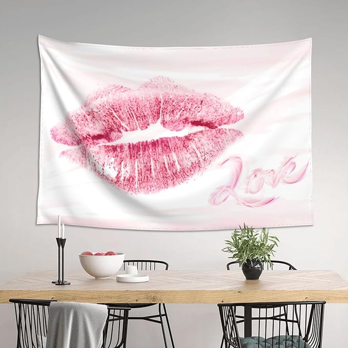 Smacget Pink Lips Tapestry for Teen Girl Women Bedroom Small Sexy Kissing Lover Lipstick Marks Tapestry Coquette Valentine Red Lips Decor Aesthetic Art Wall Hanging for Living Room Dorm 60" x 40"