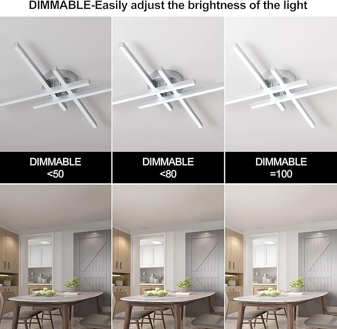 Updated Modern Ceiling Light ,Preminum Close to Ceiling Light fixtures,Modern Light Fixtures Ceiling Dimmable for Dining Room Kitchen Bedroom Living Room 40W 6000K Cool Light (Silver)