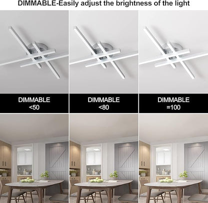 Updated Modern Ceiling Light ,Preminum Close to Ceiling Light fixtures,Modern Light Fixtures Ceiling Dimmable for Dining Room Kitchen Bedroom Living Room 40W 6000K Cool Light (Silver)