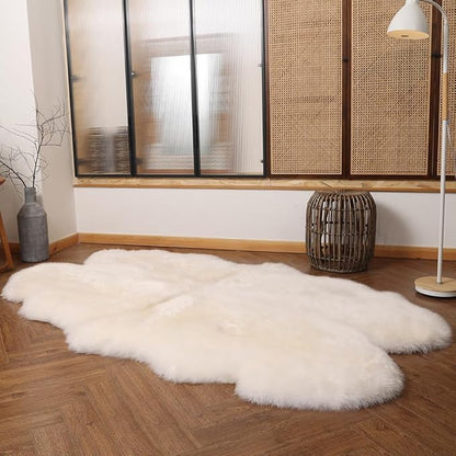 Premium Genuine Fur Sheepskin Rug Real Australia Sheepskin Natural Luxury Fluffy Lambskin Fur Area Rug Seat Covers for Kids Bedroom Sofa Chair Cover (Creamy White, 4ft x 6ft)