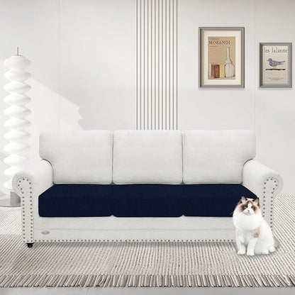 MAXIJIN Waterproof Couch Cushion Covers Stretch Sofa Seat Slipcovers Washable，Sectional Outdoor Cushion Covers with Elastic Bottom for Dogs Pets Kids (3 Pc Cushion Cover, Navy Blue)