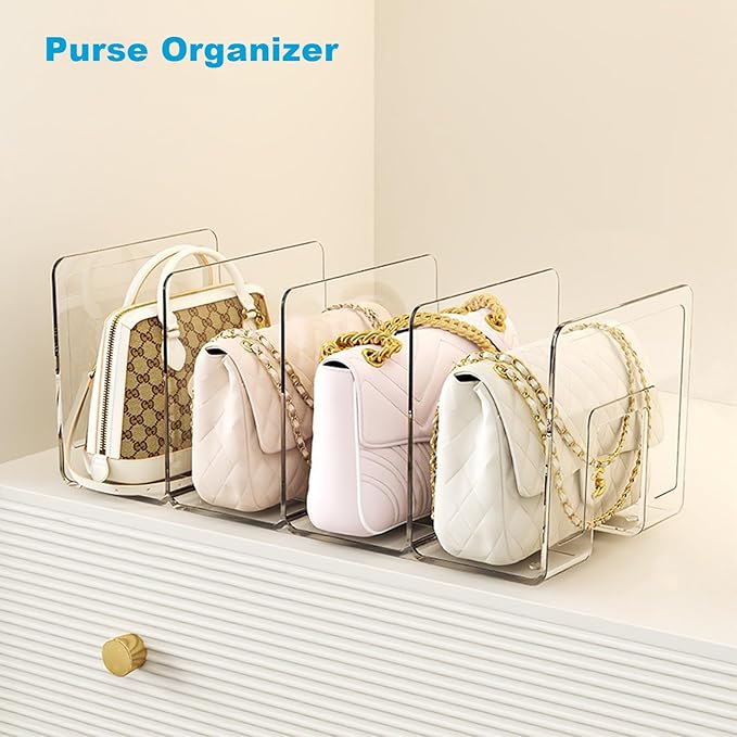 Marte Vanci Clear Acrylic File Sorter, Sturdy Desk File Organizer Shelf Book Holder Purse Handbag Clutch Divider File Folder Rack for Letter Cookbooks Home Office Kitchen Supplies 4 Sections (2 Pcs)