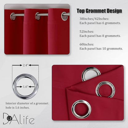 DUALIFE 108 inches Long Red Blackout Curtains for Bedroom Room Darkening Thermal Insulated Curtain Panels with Grommet Top Window Drapes for Living Room 60x108 Inch Length 2 Panels