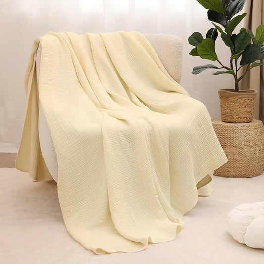 100% Cotton Muslin Blanket Twin XL Size 66" x 90" for Bed Couch Summer Gauze Blanket for Adults Lightweight and Breathable Apricot