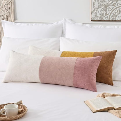 Kevin Textile 14x36 Inch Long Lumbar Cover 1 Pack Valentines Day Patchwork Soft Textured Waterproof Rectangle Cushion Elegant Accent Pillows for Couch Sofa Chair Bed Home Decor Indoor Outdoor Pink