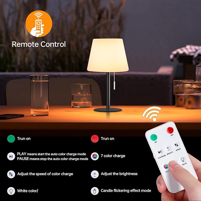 Solar Table Lamp for Outside Patio Solar Lamp Outdoor Lamp Waterproof with Light Sensor,Dimmable Warm White+RGB LED Rechargeable Lamps Cordless Battery Operated Table Lamp （Black）
