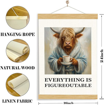 YGSDZY Inspirational Canvas Poster, Everything Is Figureoutable Poster, Funny Highland Cow Decor, Motivational Home Office Decors, Bedroom Wall Decor, Encouragement Gift, 11.8 * 15.7