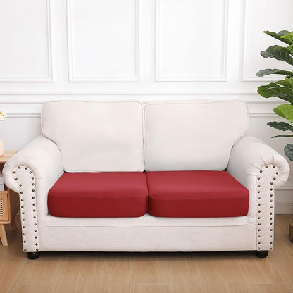 hyha Waterproof Couch Cushion Covers, Stretch Sofa Couch Seat Slipcover for Dog Washable, Non-Slip Waterproof Outdoor Cushion Covers for Patio Furniture Replacement (2 Pieces, Wine Red)