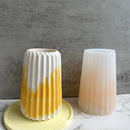3D Vertical Stripe Vase Plaster Concrete Flower Pot Silicone Mold Succulent Planter Cement Clay Mold Pen Holder Mould
