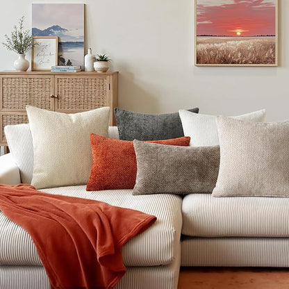 MIULEE Pack of 2 Fall Burnt Orange Decorative Pillow Covers 20x12 Inch Soft Chenille Couch Throw Pillows Farmhouse Cushion Covers for Home Decor Sofa Bedroom Living Room