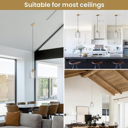 Crystal Pendant Light Kitchen Island: 5.1" Dimmable Vintage Brass Hanging Lights above Dining Table - Modern K9 Crystals Lighting - Luxury Gold Cylinder Pendants Light Fixtures 3000K E12 Bulb Included