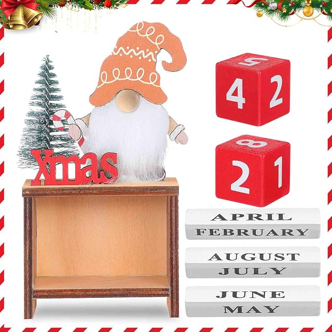 Wooden Christmas Countdown Advent Calendar: Santa Block Calendar with Wood Date - Cute Date Display Blocks Desk Accessory for Home Table Mantel(Xmas Letter)