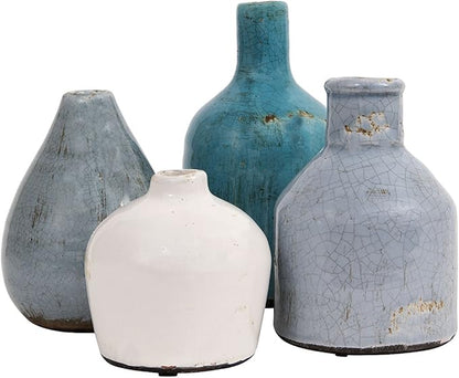 Creative Co-Op Blue & Ivory Terracotta Vases (Set of 4 Sizes) (Pack of 3)