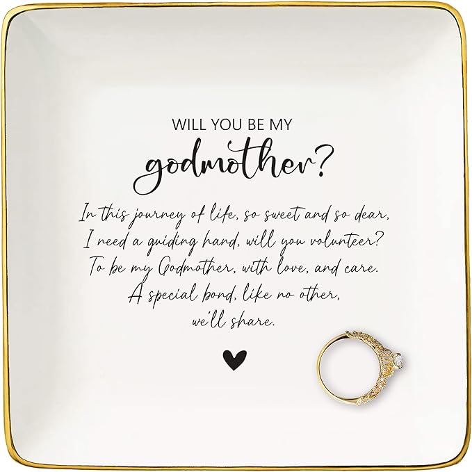 NZY Godmother Proposal Gift,Will You Be My Godmother,Jewelry Tray Trinket Holder Ring Dish,Mothers Day,Birthday,Christening,Baptism,Christmas Gift for Godmom,Pregnancy Announcement Gift