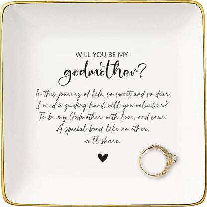 NZY Godmother Proposal Gift,Will You Be My Godmother,Jewelry Tray Trinket Holder Ring Dish,Mothers Day,Birthday,Christening,Baptism,Christmas Gift for Godmom,Pregnancy Announcement Gift