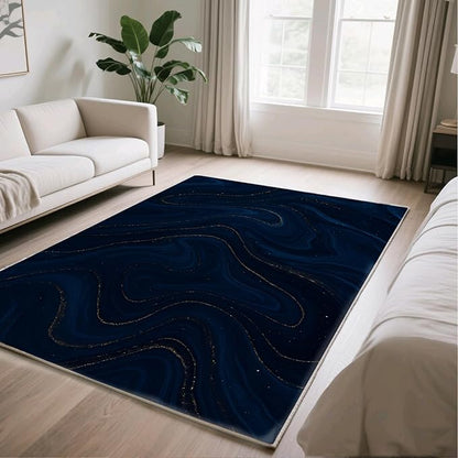 Luxury Marble Rug - 6x8 Area Rug, Navy Blue Marble Rugs, Modern Abstract Dining Room Rugs, Washable & Non Slip Large Carpet Home Decor