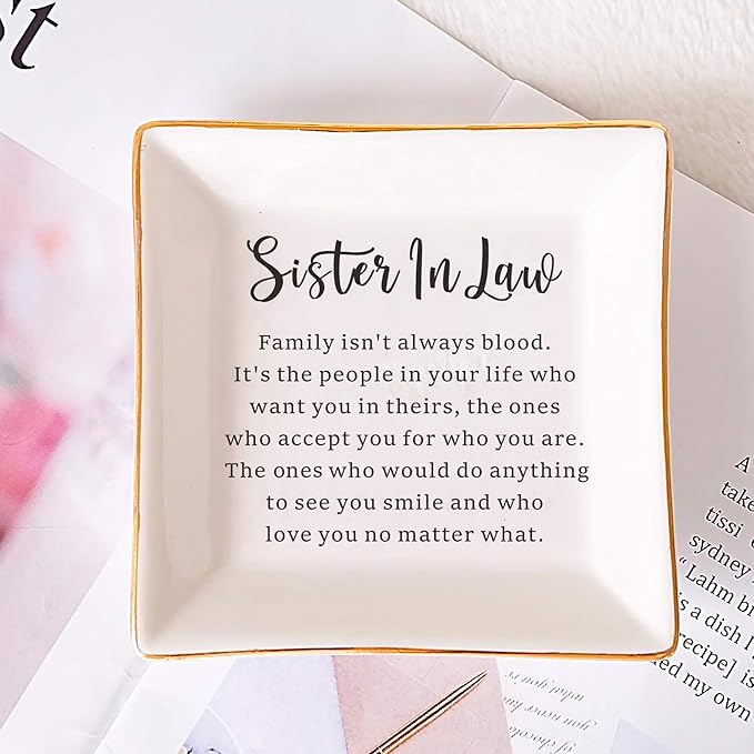 SUNBMO Sister In Law Ceramic Jewelry Dish, Sister In Law Wedding Gift, Sister In Law from Sister Brother In Law, Birthday Mother's Day Gift for Sister In Law from Sister