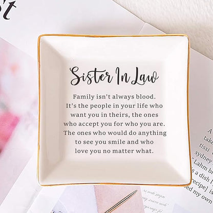 SUNBMO Sister In Law Ceramic Jewelry Dish, Sister In Law Wedding Gift, Sister In Law from Sister Brother In Law, Birthday Mother's Day Gift for Sister In Law from Sister