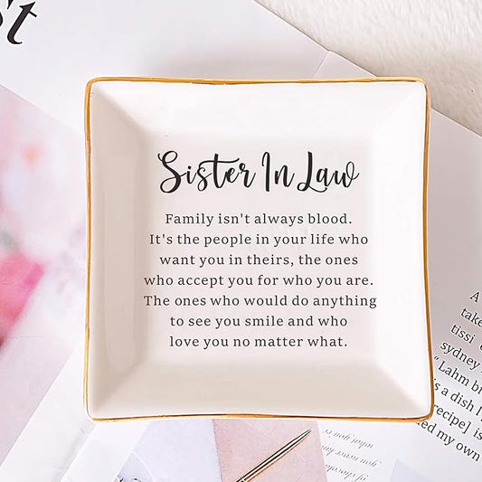 SUNBMO Sister In Law Ceramic Jewelry Dish, Sister In Law Wedding Gift, Sister In Law from Sister Brother In Law, Birthday Mother's Day Gift for Sister In Law from Sister