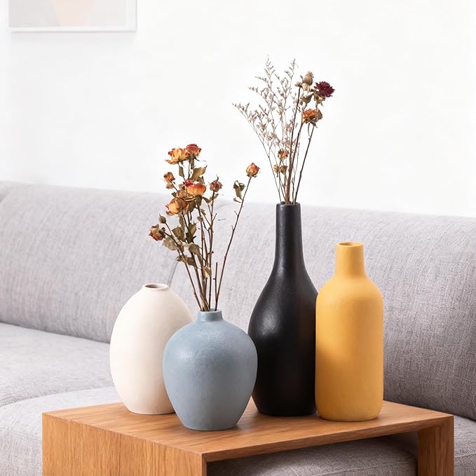 Modern Ceramic Vase Set, Decorative Vases for Home Shelf Decor, 4 Piece Collection