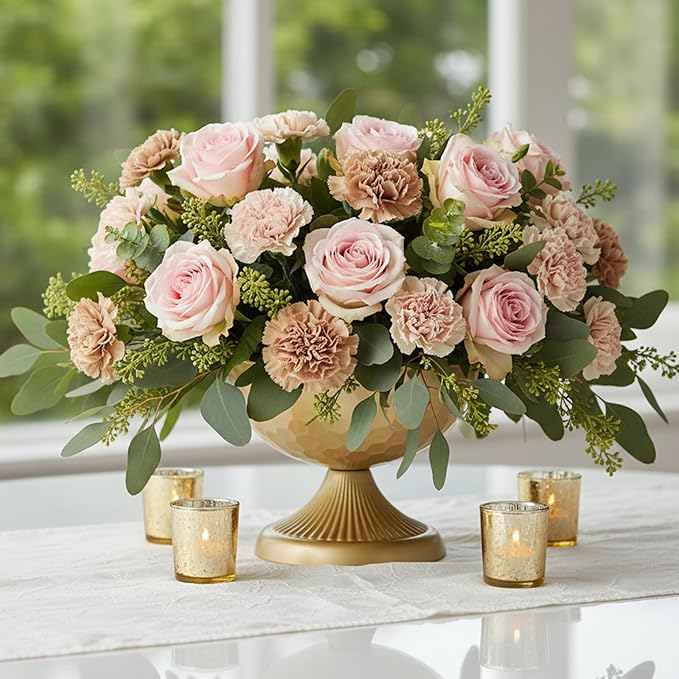 4 Pcs Gold Vases for Wedding Centerpieces, 5.9'' W x 7.3''H Gold Compote Bowl Vase Vintage Decorative Metal Vase Wedding Table Centerpieces Golds Flower Vases for Party Anniversary Reception Dinner