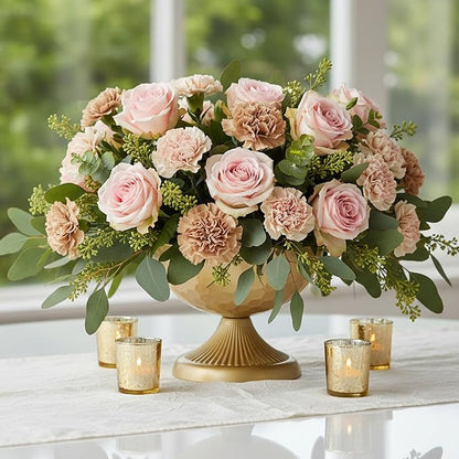 4 Pcs Gold Vases for Wedding Centerpieces, 5.9'' W x 7.3''H Gold Compote Bowl Vase Vintage Decorative Metal Vase Wedding Table Centerpieces Golds Flower Vases for Party Anniversary Reception Dinner