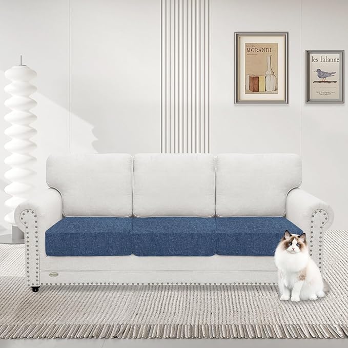 MAXIJIN Waterproof Couch Cushion Covers Stretch Sofa Seat Slipcovers Washable，Sectional Outdoor Cushion Covers with Elastic Bottom for Dogs Pets Kids (3 Pc Cushion Cover, Dusty Blue)