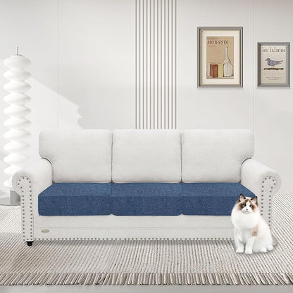 MAXIJIN Waterproof Couch Cushion Covers Stretch Sofa Seat Slipcovers Washable，Sectional Outdoor Cushion Covers with Elastic Bottom for Dogs Pets Kids (3 Pc Cushion Cover, Dusty Blue)