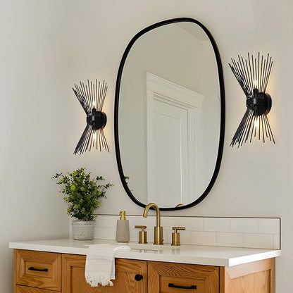 EDISLIVE 2-Bulb Bathroom Vanity Light Mid-Century Modern Starburst Wall Sconce Lamp 11 x 4.7 x 15.8in Wall Light for Hallway Bedroom Bathroom Black