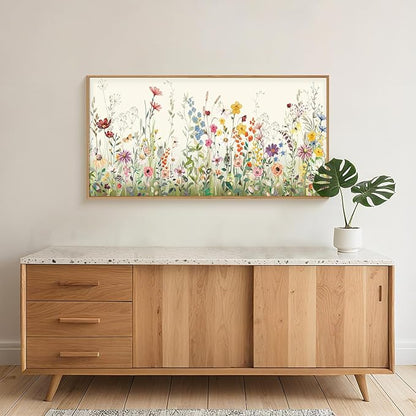 Aryroi Watercolor Colorful Wildflower Framed Canvas Wall Art Set,Modern Nature Flower Wall Decor,Natural Pink Green Floral Botanical Artwork for Living Room, Bedroom,Farmhouse-40 x20 x1